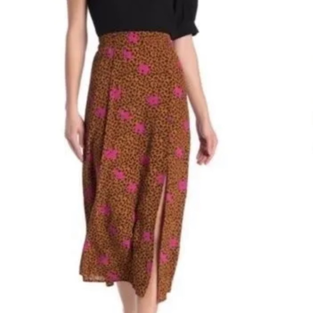Elodie Animal Print & Floral Maxi Skirt with Side Slit Size XS
